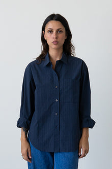 Oversized Button-Up Shirt in Ink Stripe
