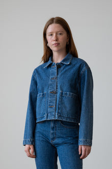 Cropped Jacket in Medium Blue Denim