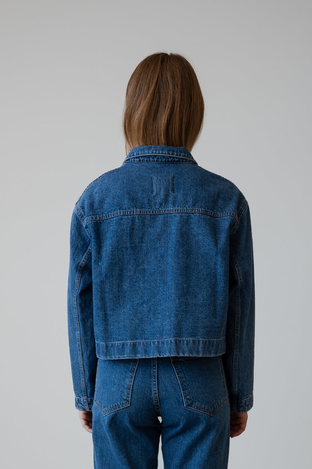 Cropped Jacket in Medium Blue Denim