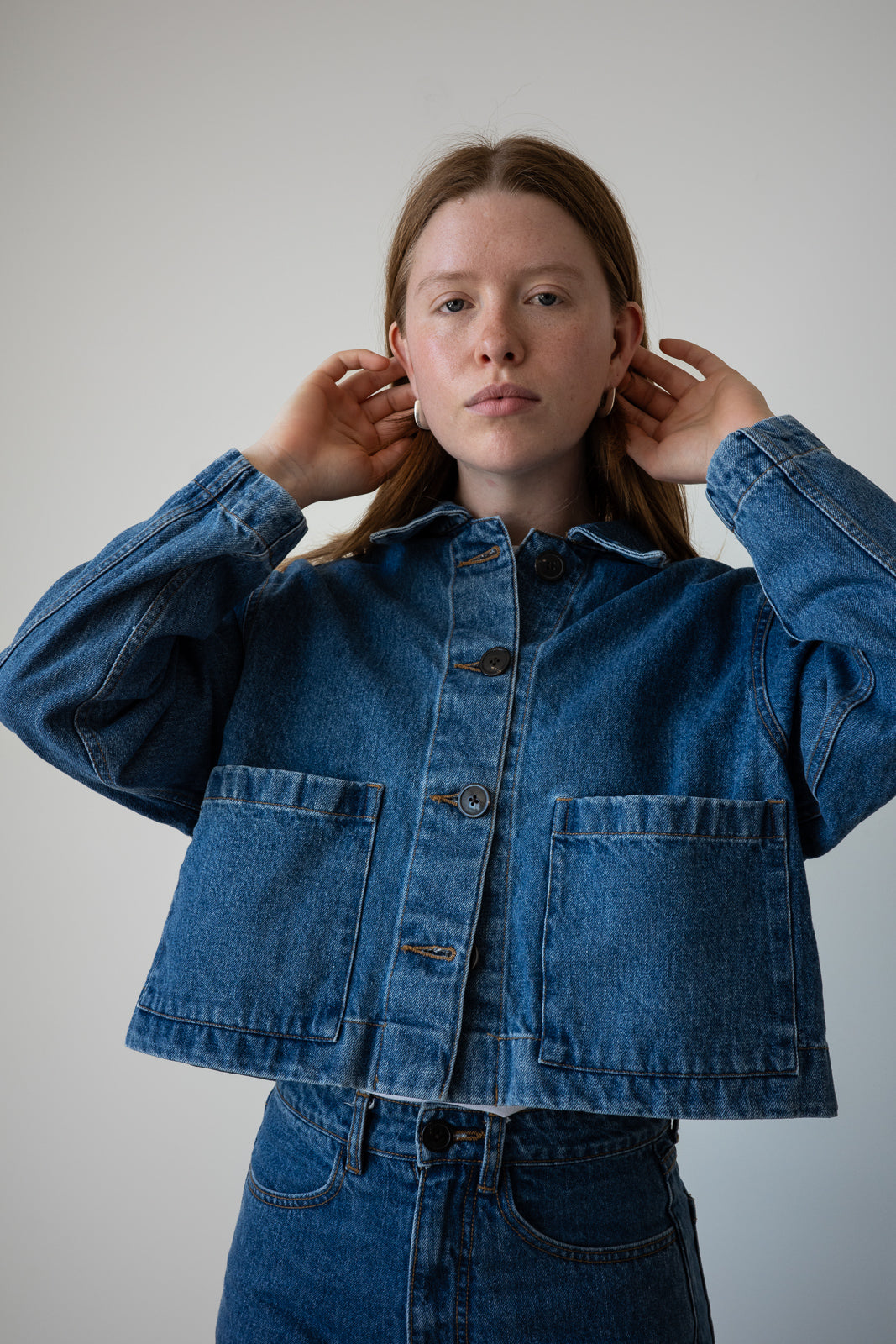 Cropped Jacket in Medium Blue Denim