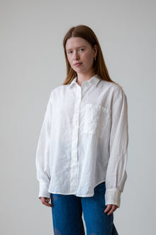 Oversized Linen Button-Up Shirt in Ivory