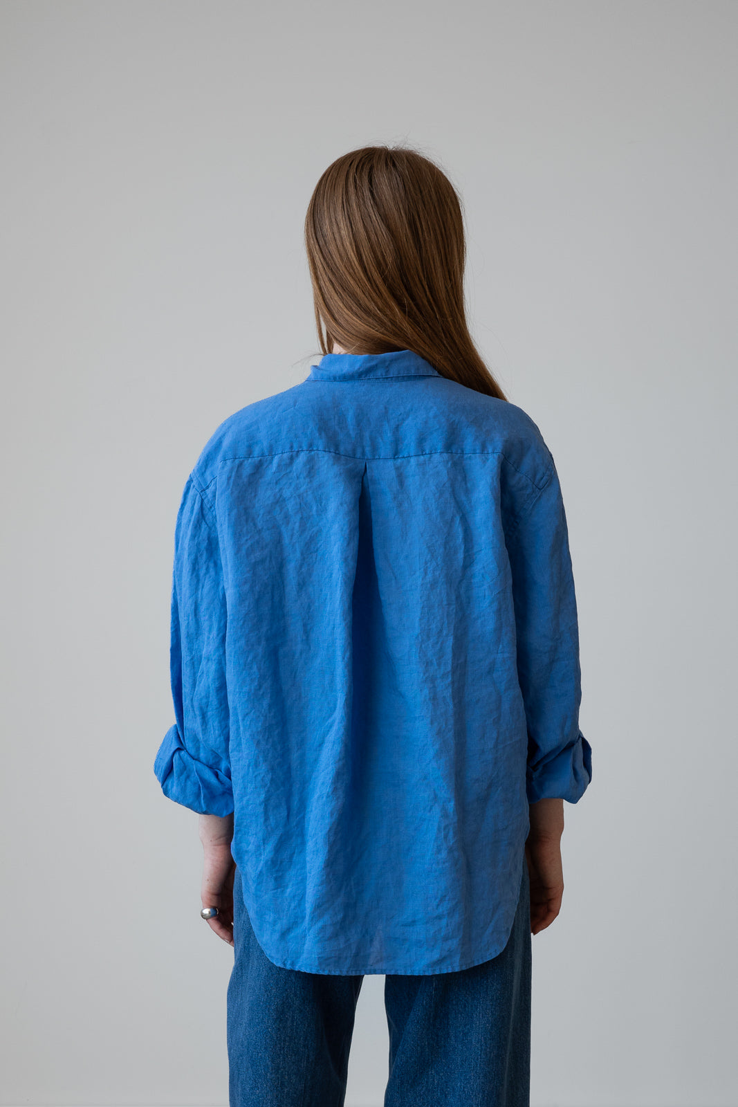 Oversized Linen Button-Up Shirt in Piscine Blue