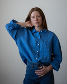 Oversized Linen Button-Up Shirt in Piscine Blue