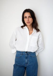 Oversized Linen Button-Up Shirt in Ivory