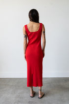 Ribbed Knit U-Neck Dress in Cherry