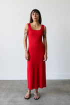 Ribbed Knit U-Neck Dress in Cherry