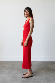 Ribbed Knit U-Neck Dress in Cherry