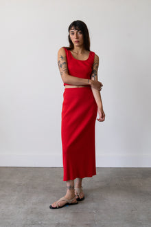 Ribbed Knit Midi Skirt in Cherry