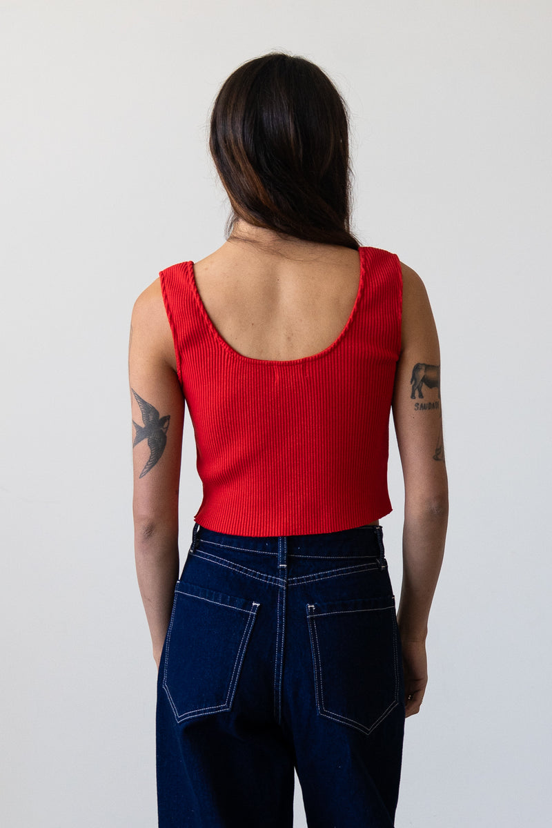 Ribbed Knit U-Neck Tank in Cherry