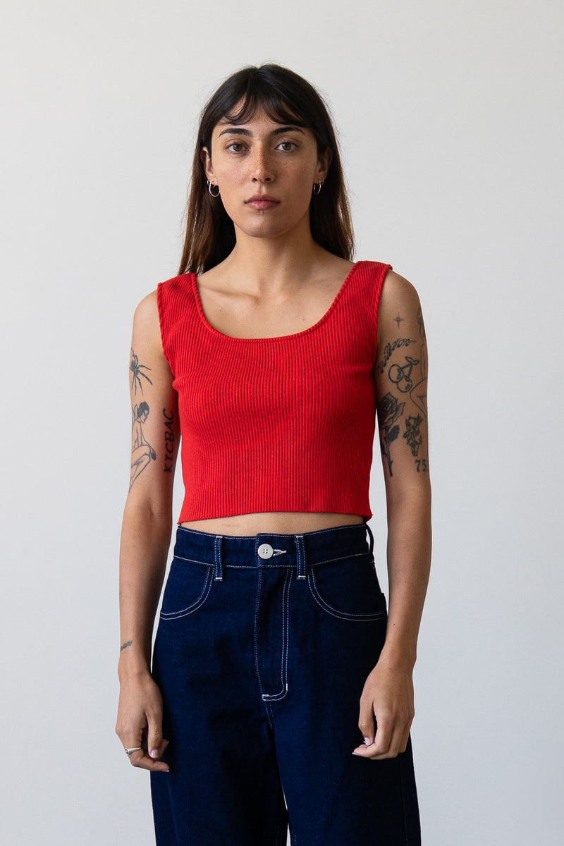 Ribbed Knit U-Neck Tank in Cherry