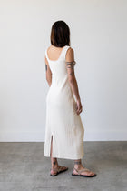 Ribbed Knit U-Neck Dress in Cream