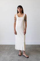 Ribbed Knit U-Neck Dress in Cream