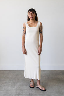 Ribbed Knit U-Neck Dress in Cream