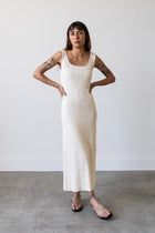 Ribbed Knit U-Neck Dress in Cream