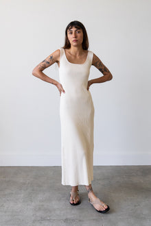 Ribbed Knit U-Neck Dress in Cream