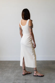 Ribbed Knit Midi Skirt in Cream