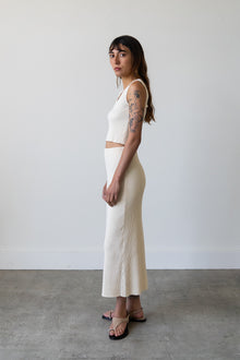 Ribbed Knit Midi Skirt in Cream