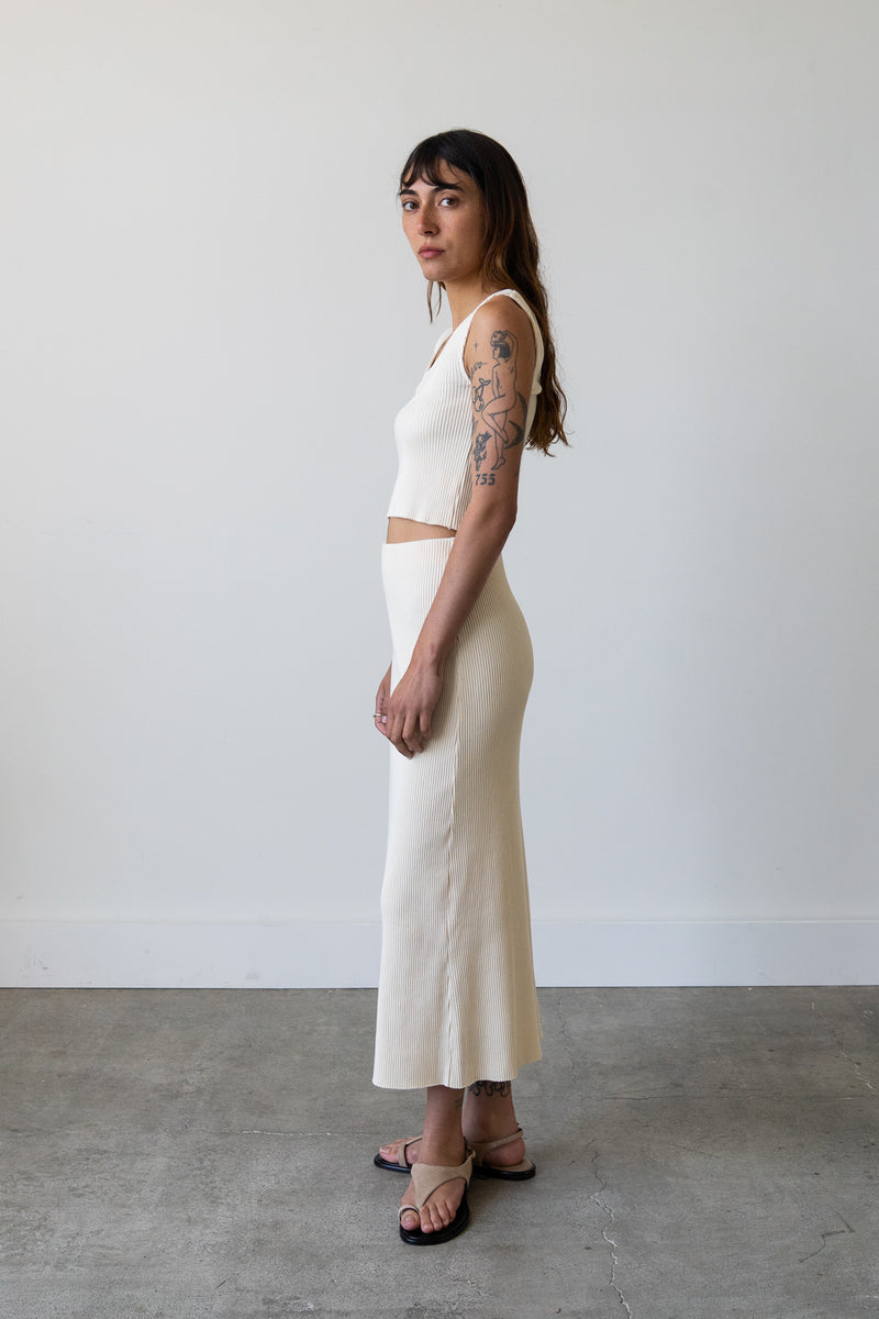 Ribbed Knit Midi Skirt in Cream