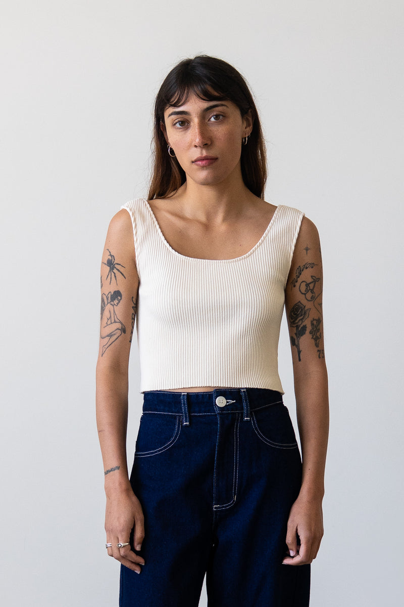 Ribbed Knit U-Neck Tank in Cream