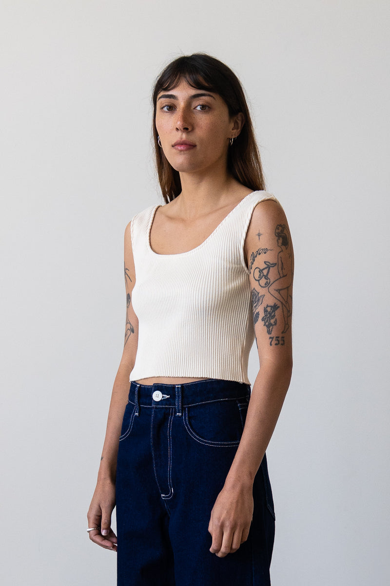 Ribbed Knit U-Neck Tank in Cream