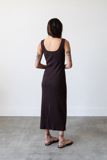 Ribbed Knit U-Neck Dress in Espresso