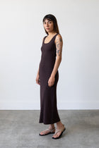 Ribbed Knit U-Neck Dress in Espresso