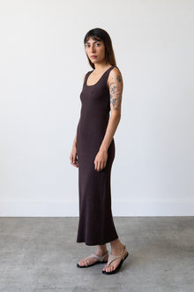 Ribbed Knit U-Neck Dress in Espresso