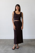Ribbed Knit Midi Skirt in Espresso