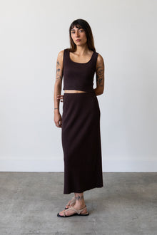 Ribbed Knit Midi Skirt in Espresso