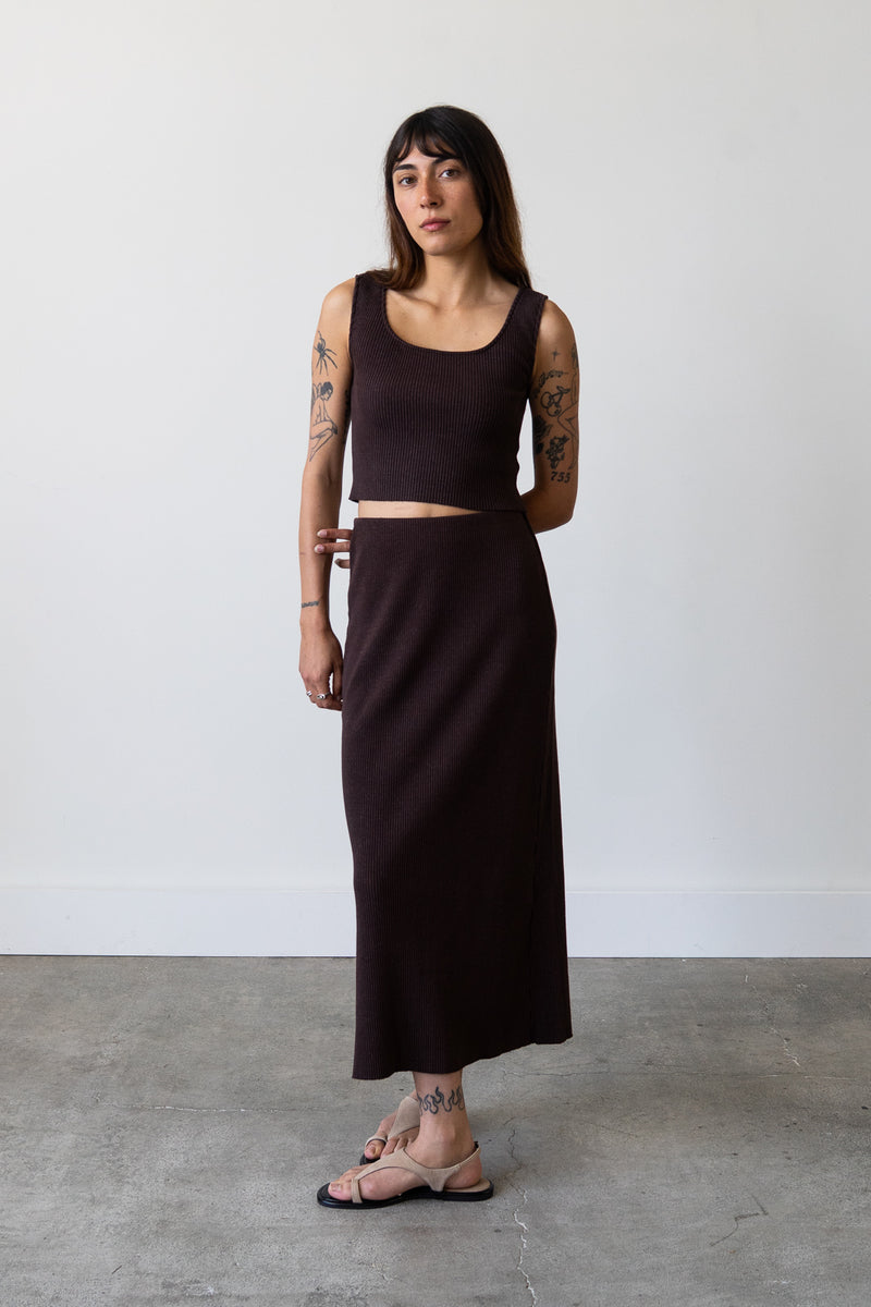 Ribbed Knit Midi Skirt in Espresso