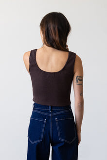 Ribbed Knit U-Neck Tank in Espresso