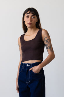 Ribbed Knit U-Neck Tank in Espresso