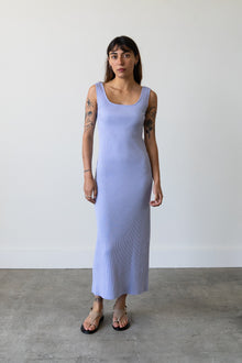 Ribbed Knit U-Neck Dress in Ice Blue