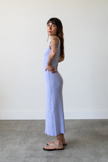 Ribbed Knit U-Neck Dress in Ice Blue