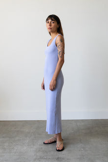 Ribbed Knit U-Neck Dress in Ice Blue