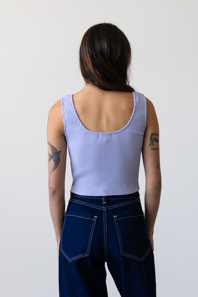 Ribbed Knit U-Neck Tank in Ice Blue