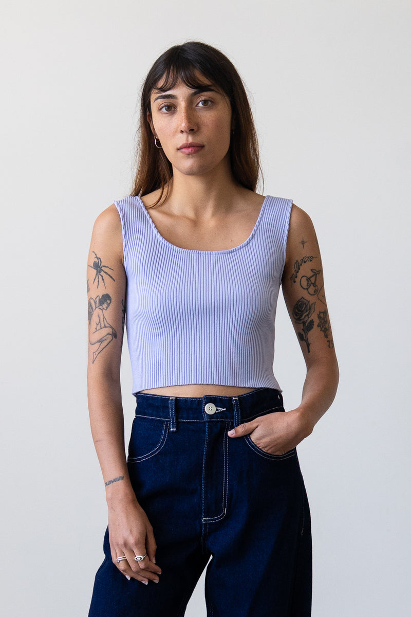 Ribbed Knit U-Neck Tank in Ice Blue