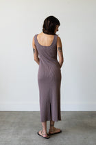 Ribbed Knit U-Neck Dress in Mauve Grey
