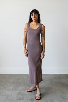 Ribbed Knit U-Neck Dress in Mauve Grey