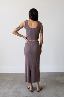 Ribbed Knit Midi Skirt in Mauve Grey