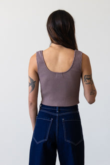 Ribbed Knit U-Neck Tank in Mauve Grey
