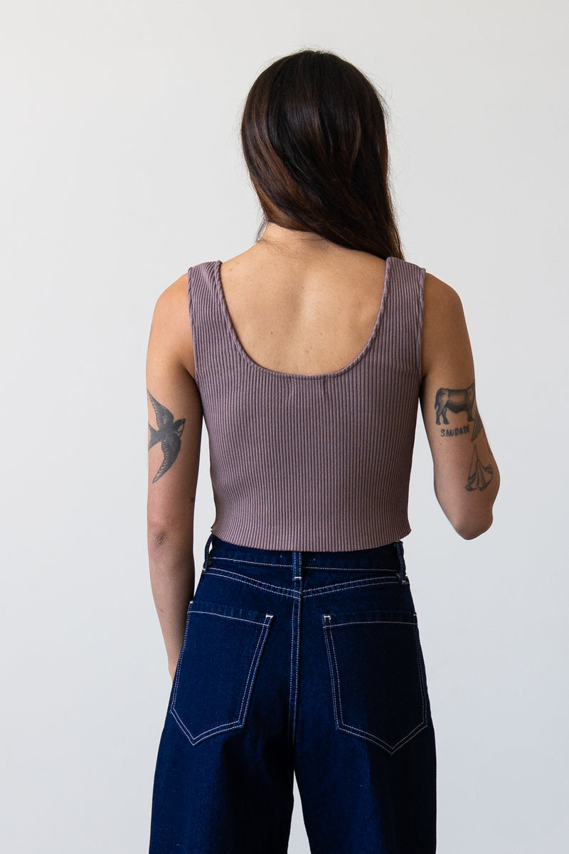 Ribbed Knit U-Neck Tank in Mauve Grey