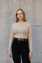 Mock Neck Top in Sand