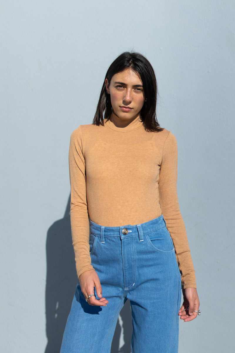 Mock Neck Top in Camel