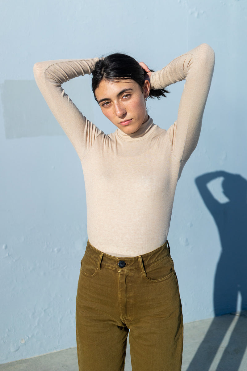 Mock Neck Top in Sand